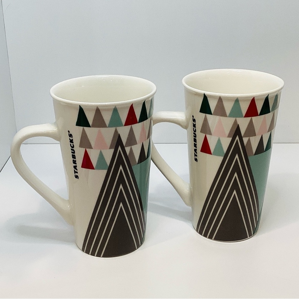 💚 2017 Starbucks Holiday Triangle Geometric Tree Mug Set - Picture 6 of 8